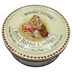 Beatrix Potter Metal Cookie Tin 8" Printed Peter Rabbit Story Denmark VTG